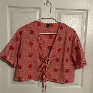 SHEIN Red Gingham Floral Blouse